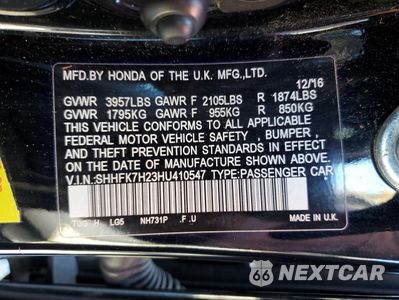 Zdjęcie 13 z 15 samochodu: 2017 HONDA CIVIC LX VIN:SHHFK7H23HU410547 - miniatura