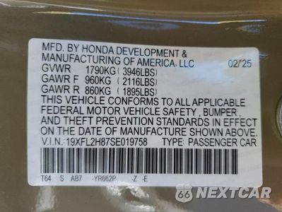 Zdjęcie 13 z 13 samochodu: 2025 HONDA CIVIC SPORT VIN:19XFL2H87SE019758 - miniatura