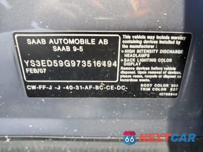 Zdjęcie 12 z 13 samochodu: 2007 SAAB 9-5 2.3T VIN:YS3ED59G973516494 - miniatura