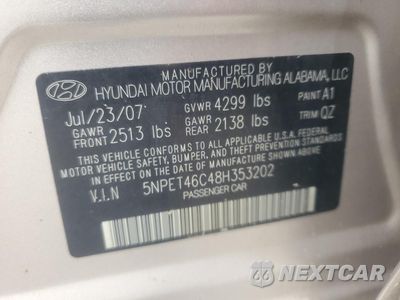 Zdjęcie 12 z 14 samochodu: 2008 HYUNDAI SONATA GLS VIN:5NPET46C48H353202 - miniatura