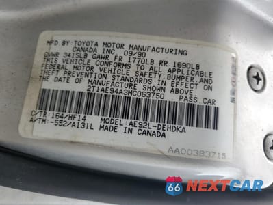 Zdjęcie 12 z 12 samochodu: 1991 TOYOTA COROLLA VIN:2T1AE94A3MC063750 - miniatura