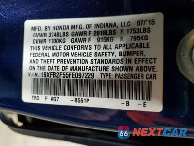 Zdjęcie 12 z 12 samochodu: 2015 HONDA CIVIC LX VIN:19XFB2F55FE097229 - miniatura