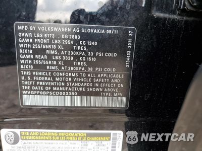 Zdjęcie 13 z 13 samochodu: 2012 VOLKSWAGEN TOUAREG V6 VIN:WVGFF9BP5CD003380 - miniatura