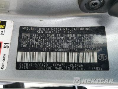 Zdjęcie 12 z 12 samochodu: 2024 TOYOTA CAMRY LE VIN:4T1C11AK0RU860854 - miniatura