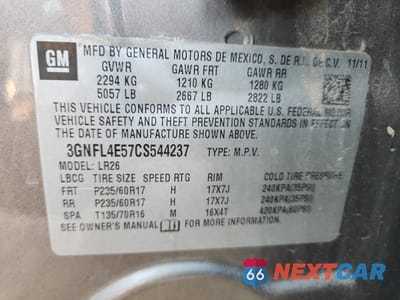 Zdjęcie 13 z 15 samochodu: 2012 CHEVROLET CAPTIVA SPORT VIN:3GNFL4E57CS544237 - miniatura