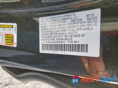 Zdjęcie 12 z 12 samochodu: 2023 HONDA ODYSSEY TOURING VIN:5FNRL6H83PB000016 - miniatura