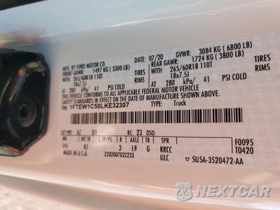 Zdjęcie 12 z 14 samochodu: 2020 FORD F150 SUPERCREW VIN:1FTEW1C50LKE32307 - miniatura
