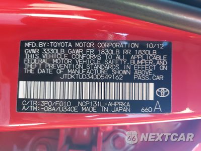 Zdjęcie 12 z 14 samochodu: 2013 TOYOTA YARIS VIN:JTDKTUD34DD549162 - miniatura