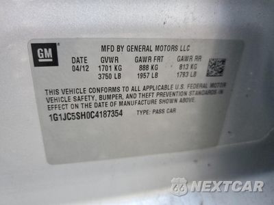 Zdjęcie 13 z 15 samochodu: 2012 CHEVROLET SONIC LT VIN:1G1JC5SH0C4187354 - miniatura