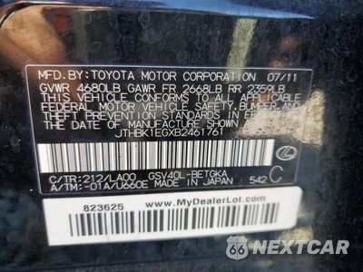 Zdjęcie 12 z 12 samochodu: 2011 LEXUS ES 350 VIN:JTHBK1EGXB2461761 - miniatura