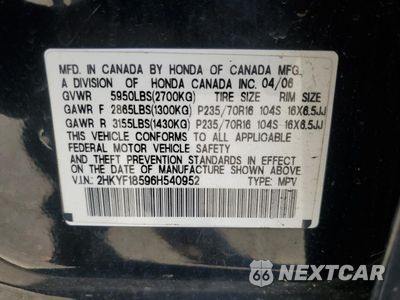 Zdjęcie 13 z 13 samochodu: 2006 HONDA PILOT EX VIN:2HKYF18596H540952 - miniatura