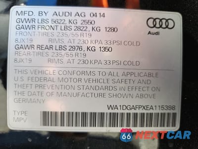 Zdjęcie 14 z 16 samochodu: 2014 AUDI Q5 VIN:WA1DGAFPXEA115398 - miniatura