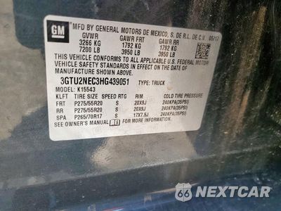 Zdjęcie 12 z 12 samochodu: 2017 GMC SIERRA K1500 SLT VIN:3GTU2NEC3HG439051 - miniatura