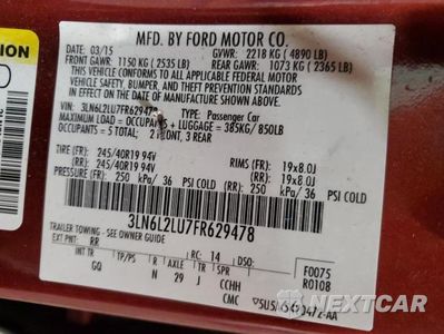 Zdjęcie 12 z 12 samochodu: 2015 LINCOLN MKZ HYBRID VIN:3LN6L2LU7FR629478 - miniatura