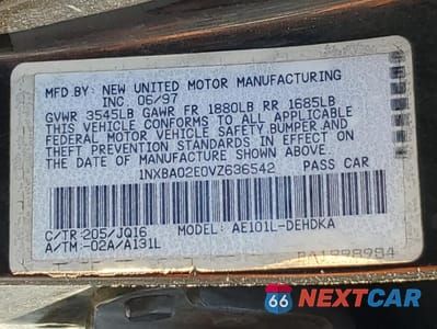 Zdjęcie 13 z 15 samochodu: 1997 TOYOTA COROLLA BASE VIN:1NXBA02E0VZ636542 - miniatura