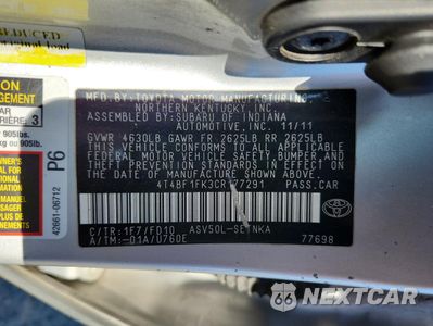 Zdjęcie 12 z 12 samochodu: 2012 TOYOTA CAMRY BASE VIN:4T4BF1FK3CR177291 - miniatura