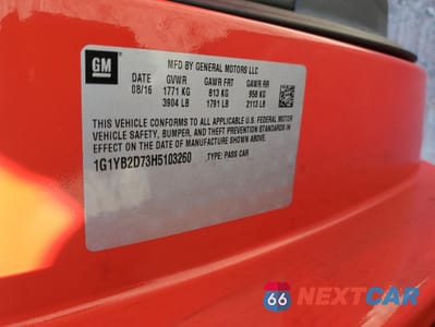 Zdjęcie 13 z 13 samochodu: 2017 CHEVROLET CORVETTE STINGRAY 1LT VIN:1G1YB2D73H5103260 - miniatura