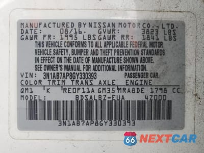 Zdjęcie 13 z 13 samochodu: 2016 NISSAN SENTRA S VIN:3N1AB7AP8GY330393 - miniatura