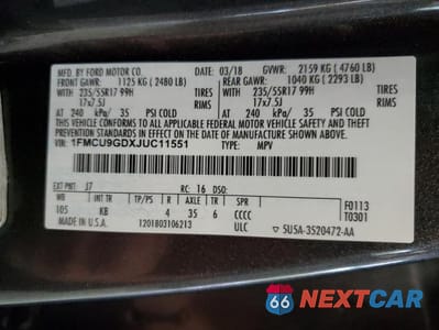 Zdjęcie 13 z 13 samochodu: 2018 FORD ESCAPE SE VIN:1FMCU9GDXJUC11551 - miniatura