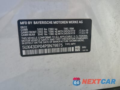 Zdjęcie 13 z 13 samochodu: 2023 BMW X3 SDRIVE30I VIN:5UX43DP04P9N79875 - miniatura