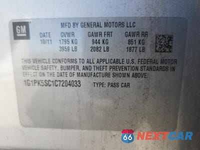 Zdjęcie 12 z 12 samochodu: 2012 CHEVROLET CRUZE ECO VIN:1G1PK5SC1C7204033 - miniatura