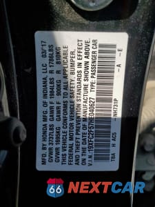 Zdjęcie 13 z 13 samochodu: 2017 HONDA CIVIC LX VIN:19XFC2F57HE040627 - miniatura