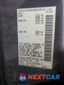 Zdjęcie 12 z 14 samochodu: 2009 NISSAN MAXIMA S VIN:1N4AA51E99C859114 - miniatura