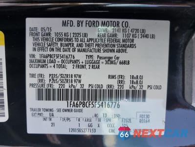 Zdjęcie 12 z 13 samochodu: 2015 FORD MUSTANG GT VIN:1FA6P8CF5F5416776 - miniatura