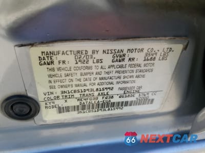 Zdjęcie 12 z 14 samochodu: 2003 NISSAN SENTRA XE VIN:3N1CB51D93L815992 - miniatura