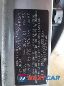 Zdjęcie 12 z 13 samochodu: 2006 HYUNDAI ACCENT GLS VIN:KMHCN46C56U031622 - miniatura