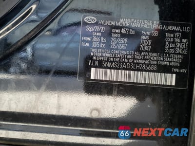 Zdjęcie 13 z 13 samochodu: 2020 HYUNDAI SANTA FE SE VIN:5NMS23AD3LH285688 - miniatura