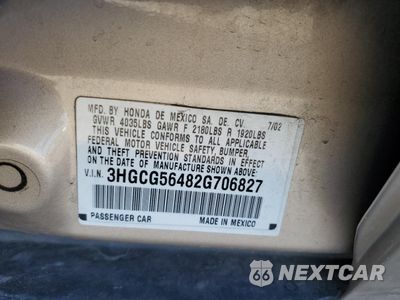 Zdjęcie 13 z 13 samochodu: 2002 HONDA ACCORD LX VIN:3HGCG56482G706827 - miniatura