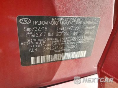 Zdjęcie 12 z 12 samochodu: 2017 HYUNDAI SONATA VIN:5NPE24AF2HH503022 - miniatura
