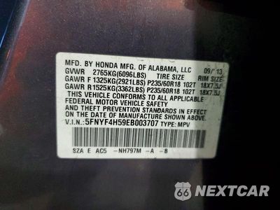 Zdjęcie 13 z 13 samochodu: 2014 HONDA PILOT EXL VIN:5FNYF4H59EB003707 - miniatura