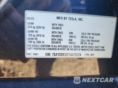Zdjęcie 12 z 12 samochodu: 2026 TESLA MODEL Y VIN:7SAYGDED2TA475124 - miniatura