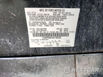 Zdjęcie 12 z 12 samochodu: 2016 FORD TAURUS SEL VIN:1FAHP2H81GG138528 - miniatura