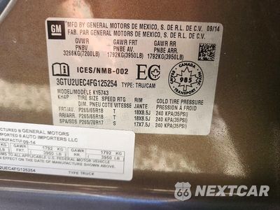 Zdjęcie 12 z 12 samochodu: 2015 GMC SIERRA K1500 SLE VIN:3GTU2UEC4FG125254 - miniatura