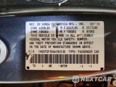 Zdjęcie 12 z 12 samochodu: 2010 HONDA ACCORD LX VIN:1HGCP2F30AA183130 - miniatura