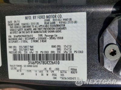 Zdjęcie 12 z 12 samochodu: 2016 FORD FUSION SE VIN:3FA6P0H78GR226410 - miniatura