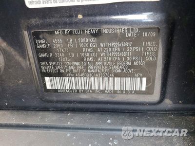 Zdjęcie 12 z 12 samochodu: 2010 SUBARU OUTBACK 2.5I LIMITED VIN:4S4BRBJC1A3337646 - miniatura