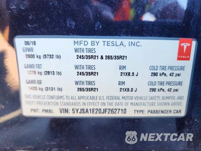 Zdjęcie 12 z 12 samochodu: 2018 TESLA MODEL S VIN:5YJSA1E20JF262710 - miniatura