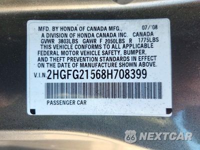Zdjęcie 12 z 12 samochodu: 2008 HONDA CIVIC SI VIN:2HGFG21568H708399 - miniatura