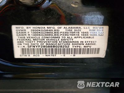 Zdjęcie 13 z 13 samochodu: 2008 HONDA PILOT EXL VIN:5FNYF28588B028252 - miniatura