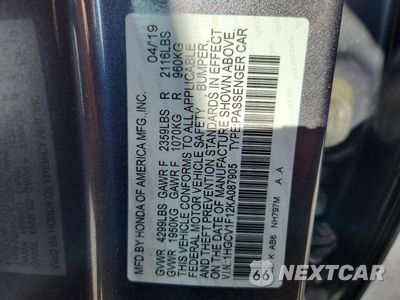 Zdjęcie 13 z 13 samochodu: 2019 HONDA ACCORD LX VIN:1HGCV1F12KA087905 - miniatura