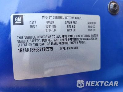 Zdjęcie 12 z 12 samochodu: 2008 CHEVROLET COBALT LS VIN:1G1AK18F687170579 - miniatura