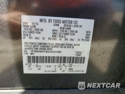 Zdjęcie 13 z 13 samochodu: 2016 FORD EXPLORER PLATINUM VIN:1FM5K8HT4GGC21160 - miniatura