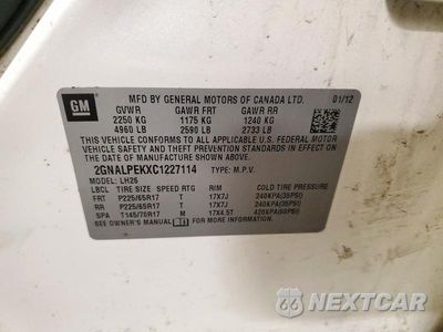 Zdjęcie 13 z 13 samochodu: 2012 CHEVROLET EQUINOX LT VIN:2GNALPEKXC1227114 - miniatura