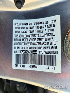 Zdjęcie 13 z 13 samochodu: 2016 HONDA CIVIC EX VIN:19XFC2F79GE016863 - miniatura
