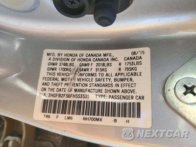 Zdjęcie 12 z 12 samochodu: 2015 HONDA CIVIC LX VIN:2HGFB2F56FH553535 - miniatura