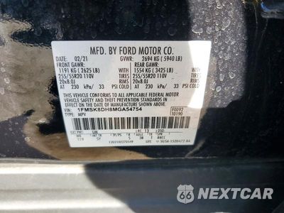Zdjęcie 13 z 13 samochodu: 2021 FORD EXPLORER XLT VIN:1FMSK8DH8MGA54754 - miniatura